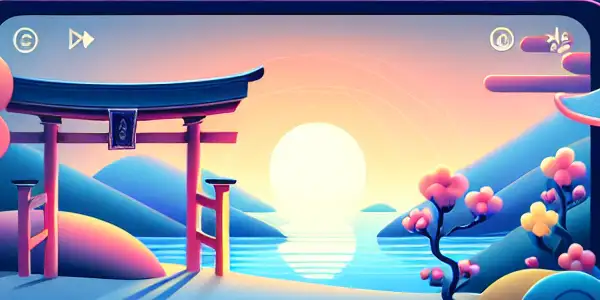 A smartphone displaying a serene beach video, surrounded by cherry blossoms and lanterns, highlighting mobile streaming privacy.