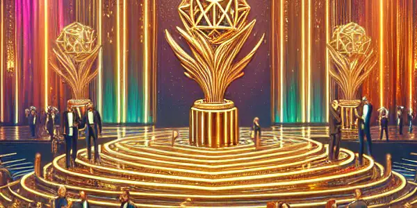 A glamorous award ceremony celebrating achievements in the adult entertainment industry with diverse attendees and elegant decor.